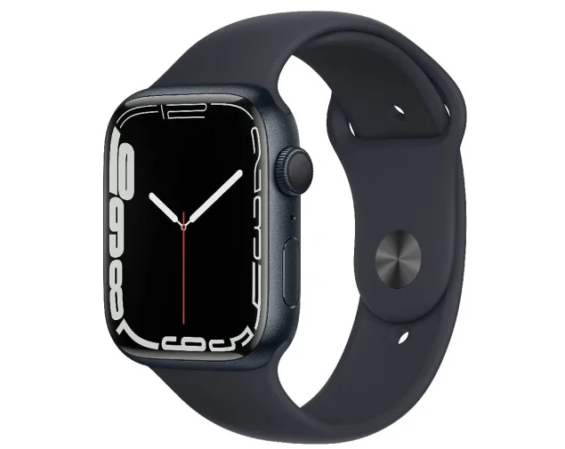 Apple Watch Series 7 (GPS, 45mm) Smartwatch mit Aluminiumgehäuse Mitternacht, Sportarmband Mitternacht - Regular. Fitnesstracker, Blutsauerstoff und EKGApps, Always-On Retina Display, Wasserschutz